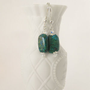 Genuine Chrysocolla Gemstone and Swarovski Crystal